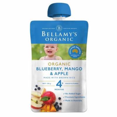 Hỗn hợp việt quất, xoài, táo hữu cơ xay nhuyễn Bellamy's Organic