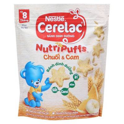 Bánh dinh dưỡng Nestle Cerelac Nutripuffs Vị Chuối và Cam 50
