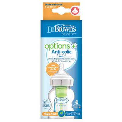 Bình sữa Dr Brown's Options Plus nhựa PP BPA Free cổ rộng 150ml