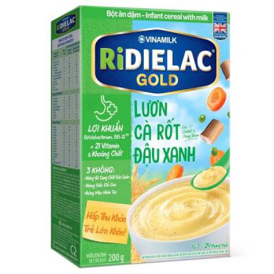 Bột ăn dặm Ridielac Gold Lươn cà rốt đậu xanh HG 200g