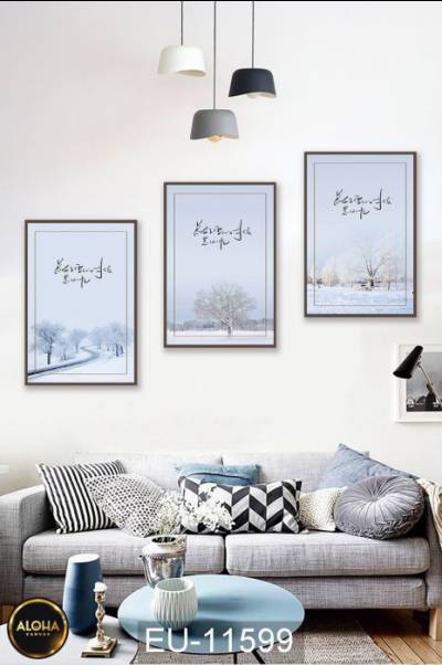Bộ 3 Tranh Rừng Cây Tuyết Trắng Hàn Quốc - EU-11599 - Tranh treo phòng khách