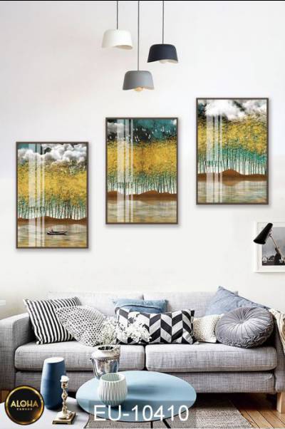 Bộ 3 tranh rừng vàng biển bạc EU-10410 - Tranh treo phòng khách