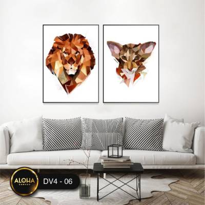 Bộ 2 tranh sư tử và con mồi DV4-06 - Tranh treo phòng ngủ