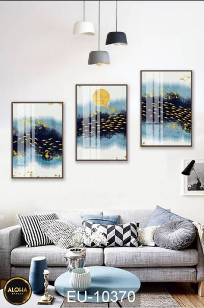 Bộ 3 tranh trừu tượng cá trăng EU-10370 - Tranh treo phòng khách