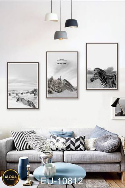 Bộ 3 tranh ngựa vằn mùa đông EU-10812 - Tranh treo phòng khách