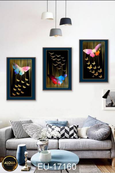 Bộ  3 tranh bướm màu sắc EU-17160 - Tranh treo phòng khách