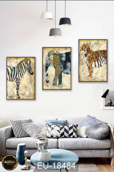 Bộ 3 tranh hổ voi ngựa EU-18484 - Tranh treo phòng khách