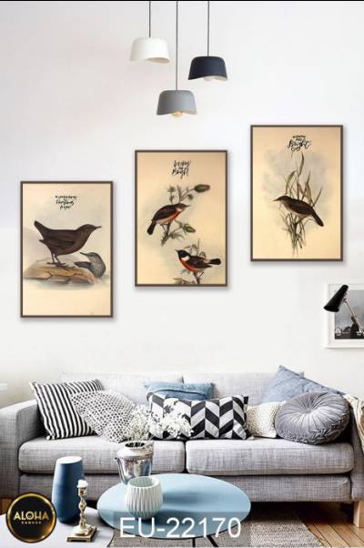 Bộ 3 tranh chim decor EU-22170 - Tranh treo phòng khách