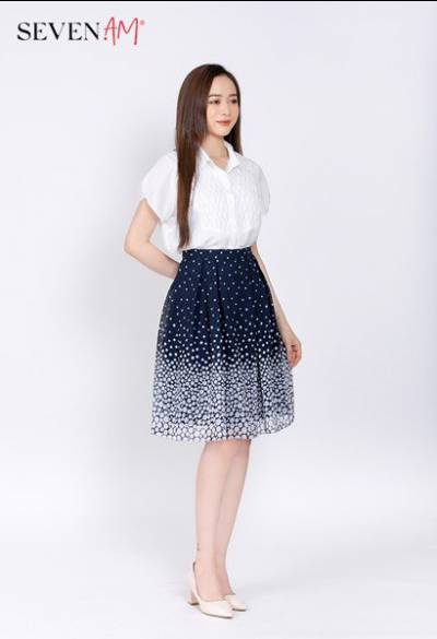 Juyp chiffon màu xanh than họa tiết tuyết trắng Y77015V