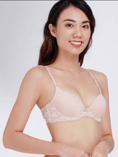 Áo ngực Misaki mút dày cúp trơn phối dây lưng ren - 8312