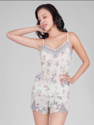 Bộ short hai dây VERA chiffon phối ren dây Peony Whisper - 0339