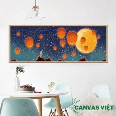  Tranh canvas phòng ngủ đèn lồng đêm trăng phong cách trẻ em HCV0025