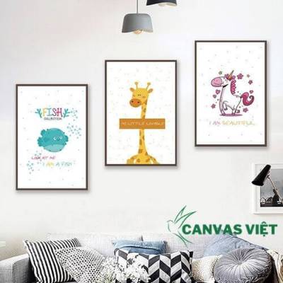  Bộ 3 tranh canvas phòng ngủ động vật dễ thương HCV0017