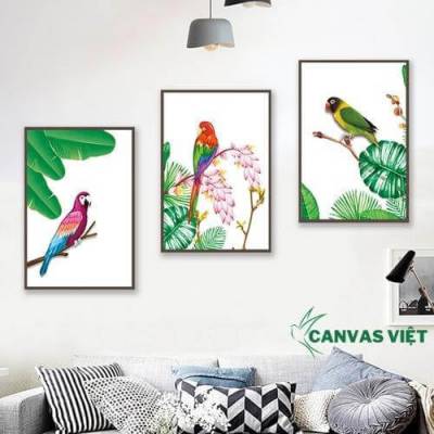  Bộ 3 tranh canvas chim và hoa phong cách đơn giản HCV0040