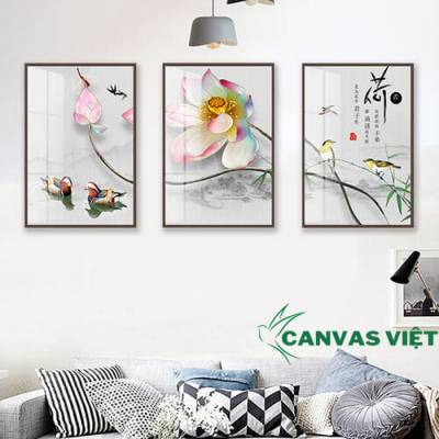  Bộ 3 tranh canvas hoa sen cổ đại HCV0057