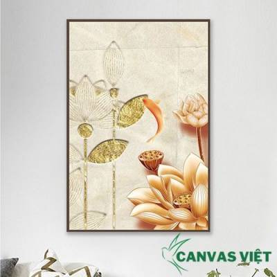  Tranh canvas hoa sen vàng đơn phong cách tối giản HCV0002
