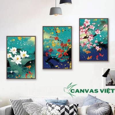  Bộ 3 tranh canvas hoa màu hiện đại HCV0059