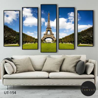 Tranh bộ 5 tấm ghép phong cảnh tháp Eiffel kiến trúc Pháp-UT-154