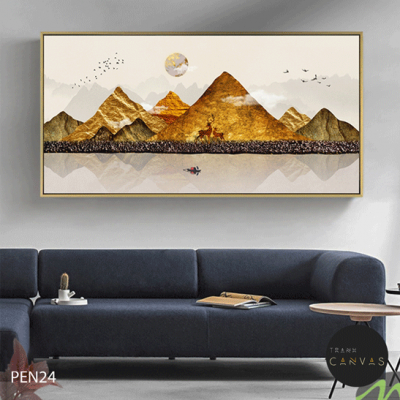 Tranh treo tường mặt trời và dãy núi vàng kim trùng điệp-PEN24