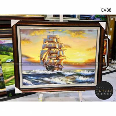 Tranh sơn dầu thuyền biển chủ đề: thuận buồm xuôi gió-CV88