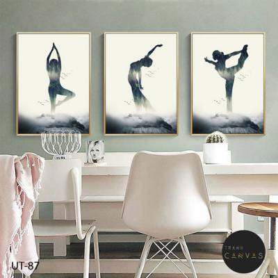 Tranh bộ ba bức treo tường cô gái yoga nghệ thuật-UT-87