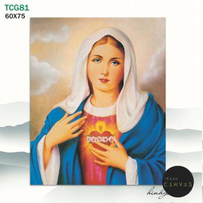 Tranh treo tường công giáo chủ đề trái tim đức Mẹ và bông hồng-TCG81