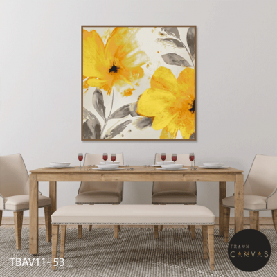 Tranh treo tường vẽ hoa màu vàng nền trắng-TBAV11-53