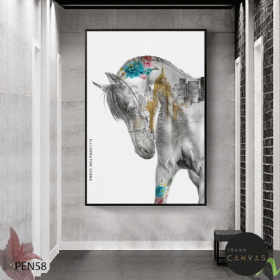 Tranh treo tường vẽ chú ngựa nghệ thuật khổ dọc-PEN58