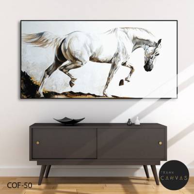 Tranh treo tường vẽ chú ngựa trắng nền trắng-COF-50