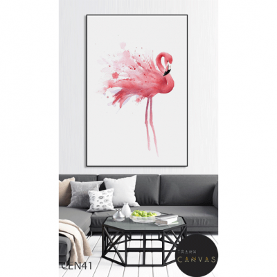 Tranh treo tường vẽ màu chim hồng hạc khổ dọc-CEN41