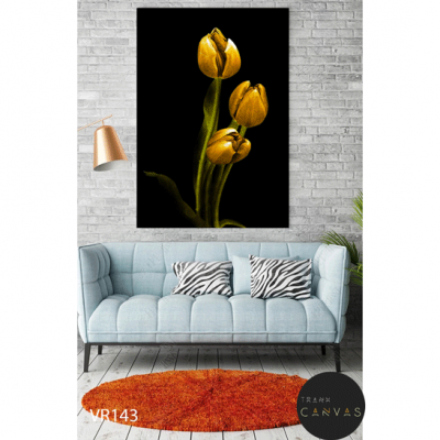Tranh treo tường vẽ màu nghệ thuật hoa vàng nền đen-VR143