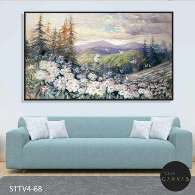 Tranh treo tường vẽ màu rừng hoa sắc tím-STTV4-68