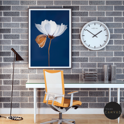 Tranh treo tường vẽ bướm đậu hoa trắng trên nền xanh nổi bật-KEN60