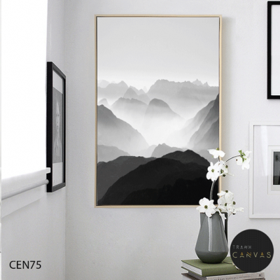 Tranh treo tường trừu tượng ngọn núi đen trắng huyền ảo-CEN75