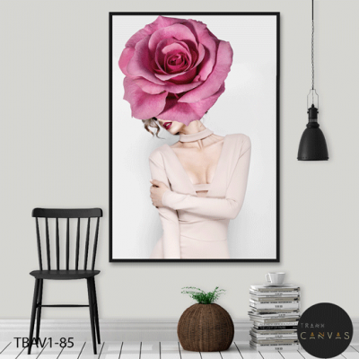Tranh treo tường cô gái sexy che mặt hoa hồng-TBAV12-85