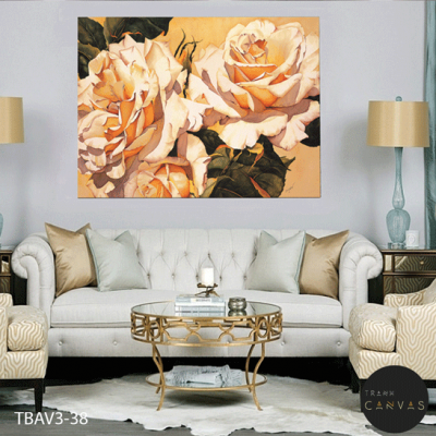 Tranh treo tường hoa hồng vẽ màu cam vàng-TBAV3-36