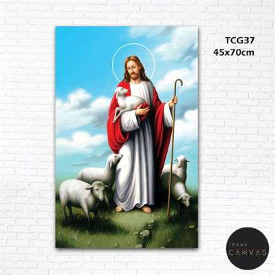 Tranh kính 3d Công Giáo khổ dọc: Chúa Giêsu và cừu trắng-TCG37