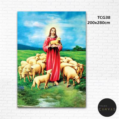 Tranh kính 3d công giáo khổ dọc: Chúa Giêsu và cừu trắng-TCG38