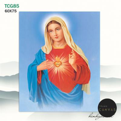 Tranh treo tường công giáo chủ đề trái tim đức Mẹ và ngọn lửa-TCG85