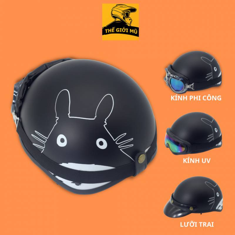 Mũ bảo hiểm nửa đầu in hình Totoro màu đen_nón bảo hiểm thời trang cute nhất