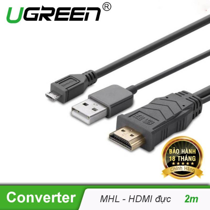  	Cáp MHL Micro USB (11pin) sang HDMI dài 2M UGREEN MH102 – 20139 (màu đen).