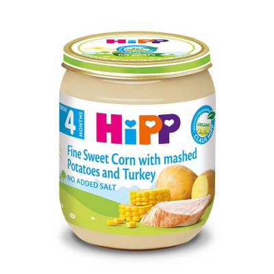  Dinh dưỡng đóng lọ HiPP Ngô bao tử, khoai tây, gà tây (125g)