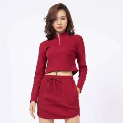  	Áo Sweatshirt Nữ cổ đứng phối khóa SS028W0