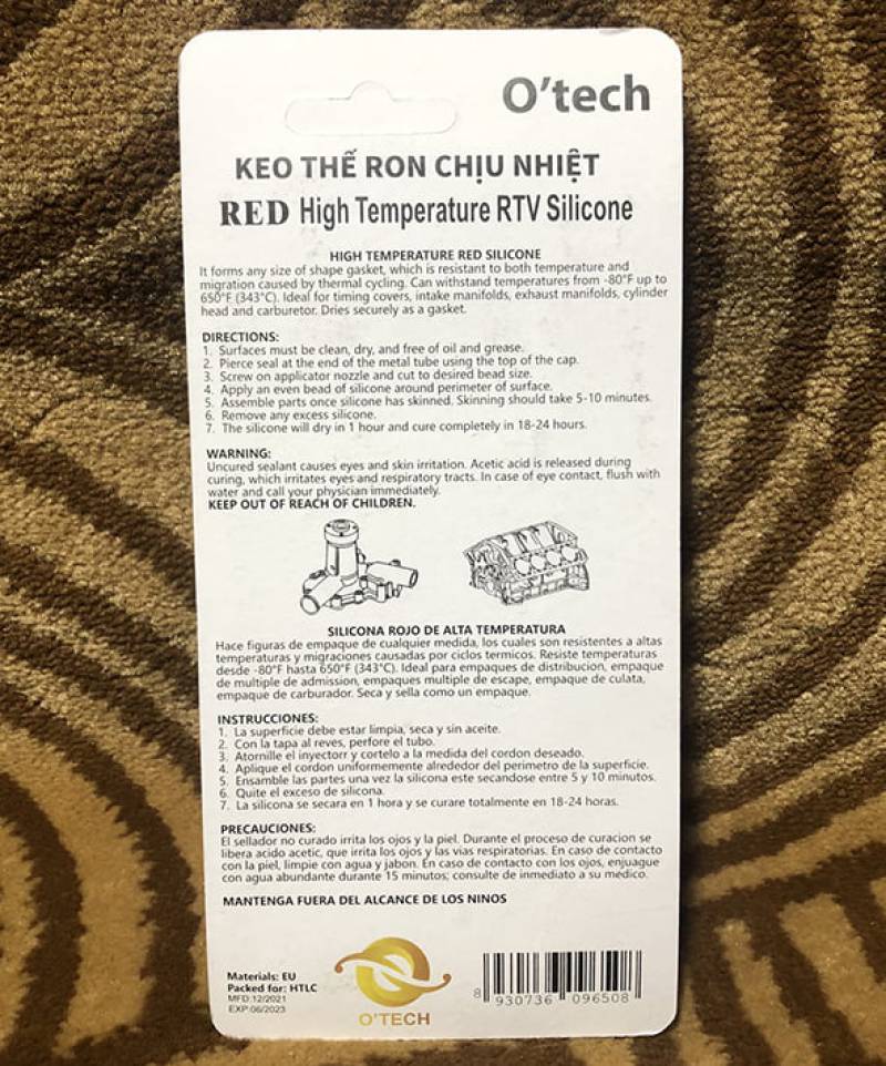 Keo thế ron chịu nhiệt O’tech Hi-temp RTV 650F 85gr