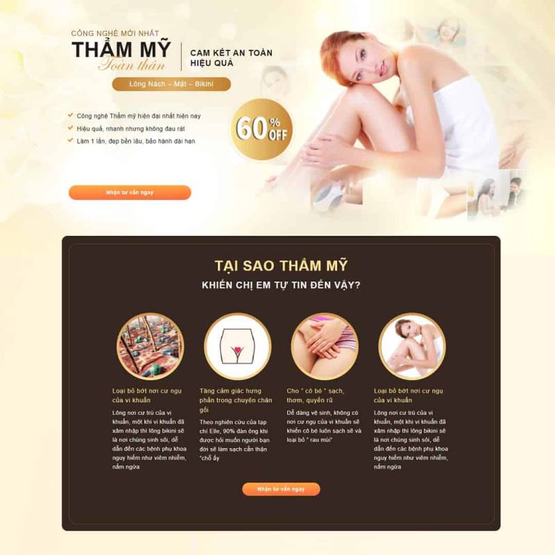  Theme WordPress Landing page triệt lông thẩm mỹ viện