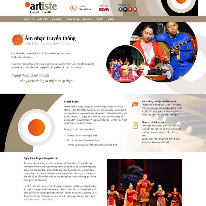  Theme wordpress giới thiệu Artiste School