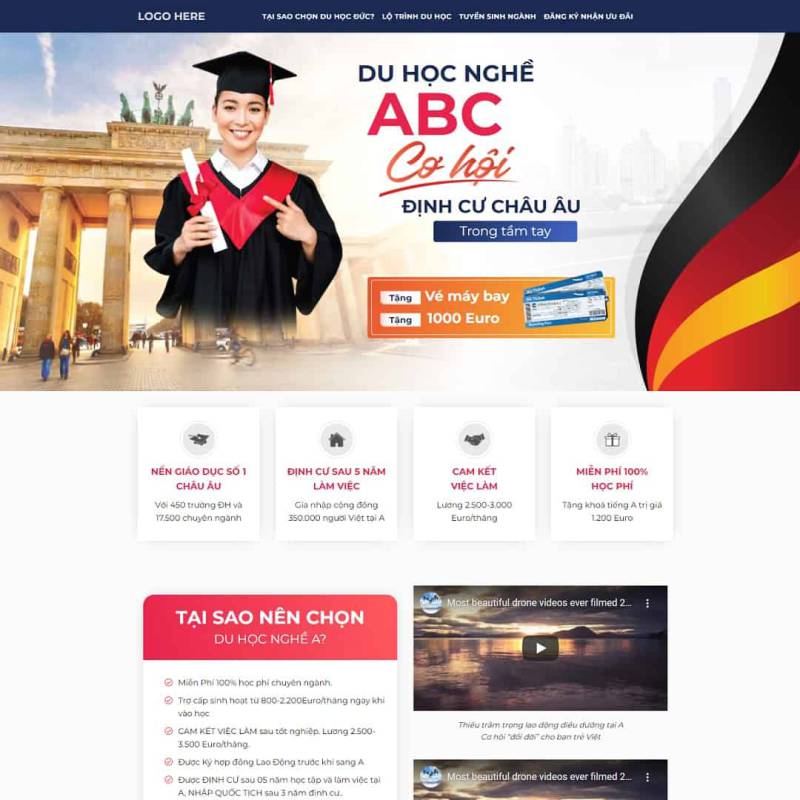  Theme WordPress landing page du học nghề