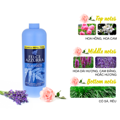 Sữa rửa tay hương nước hoa Ý Felce Azzurra 750ml thơm cỏ sả và hoắc hương