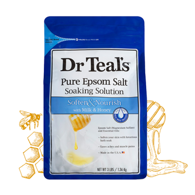 Dr Teals Muối tắm Epsom mềm mịn dưỡng da sữa mật ong 1360g