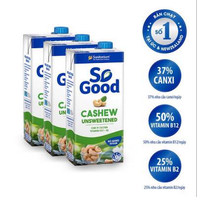 3 hộp sữa hạt điều không đường So Good 1L